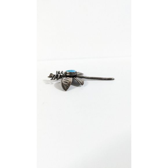 Turquoise Dragonfly Shaped Insect Sterling Silver Brooch Southwestern Pin - Picture 5 of 11